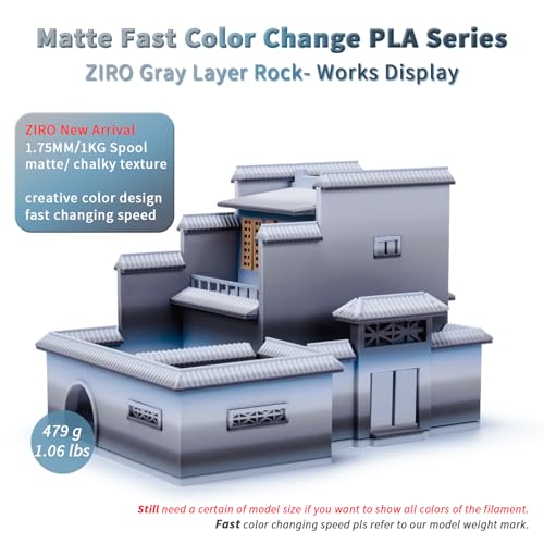 Image of ZIRO Matte Fast Color Change PLA, No-Shine Multi Colors 3D Printer Filament, Rainbow PLA Material, Dimensional Accuracy + /-0.03mm, 2.2 lbs Spool, Fit Most FDM 3D Printer, Gray Layer Rock
