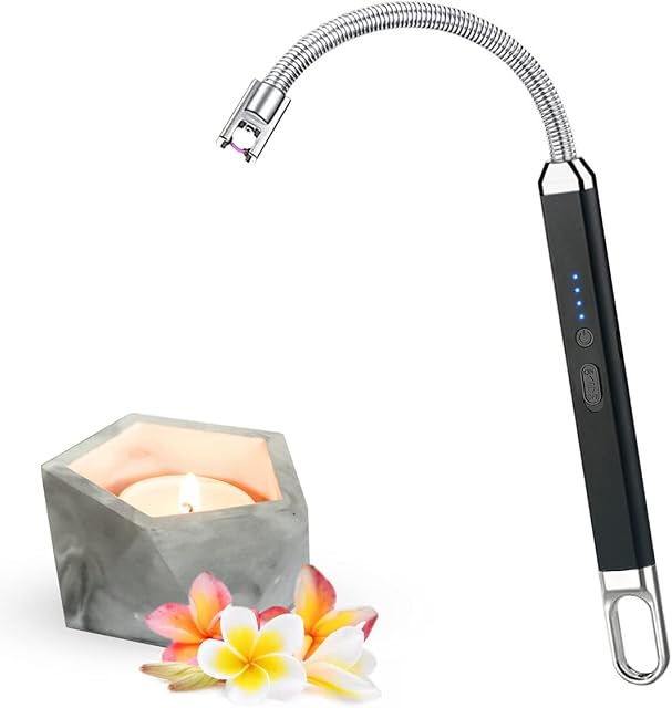 Candle Lighter, USB Rechargeable Electric Arc Flameless Plasma Lighter with LED Display Flexible Neck, Multi Purpose and Windproof, Black
