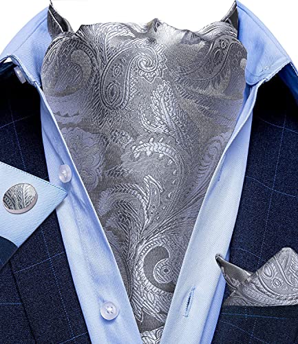 Image of DiBanGu Silk Woven Ascot Cravat with Pocket Square Set for Men | Paisley Ascot,Wrinkle-Resistant,Silky Smooth,Easy to Match,Cufflinks,Tie Ring,Wedding,Ceremonies,Party Occasions,Banquet