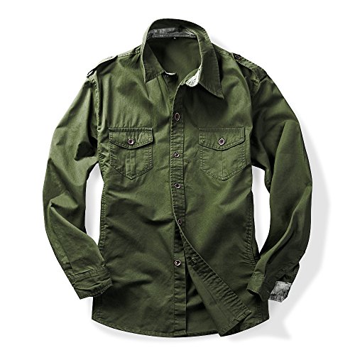Men's Boys Button Down Shirt Long Sleeve Military Casual Style Cargo Tactical Work Shirt
