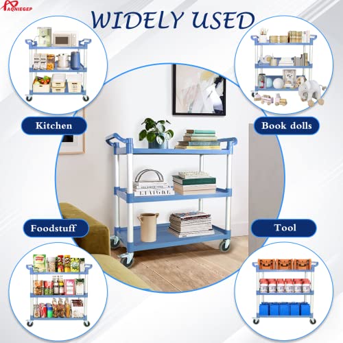 AQNIEGEP 3-Tier Rolling Cart, 510lbs Heavy-Duty, Lockable Wheels, Tool-Free Assembly, Kitchen & Food Truck