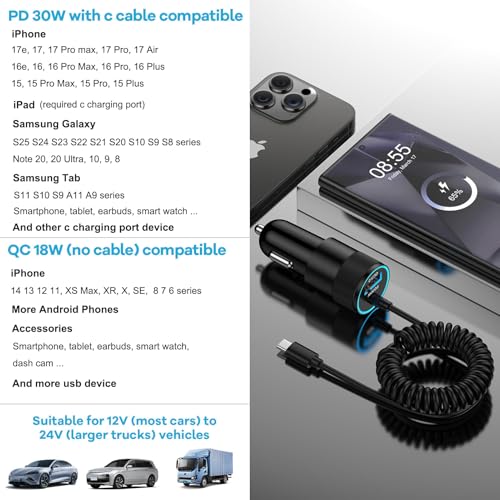Dual Port Coiled Car Charger