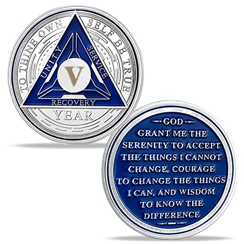 Image of 5 Year Original Triangle Sobriety Coin Set | Silver Roman Numeral AA Medallion with Protective Capsule | Recovery Anniversary Token for Men & Women | AA Sobriety Gifts for Monthly & Yearly Milestones