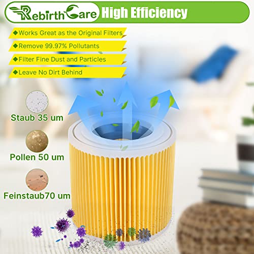 Rebirthcare wd2 wd3 filters for kärcher wd3 premium wd2 wd3 wd3p wd1 mv2 mv3 a2004 a2604 a2204 a2054 se4001 se4002 cartridge filter replacement wet & dry vacuum filter replace# 6.414-552.0/64145520 - Image 2