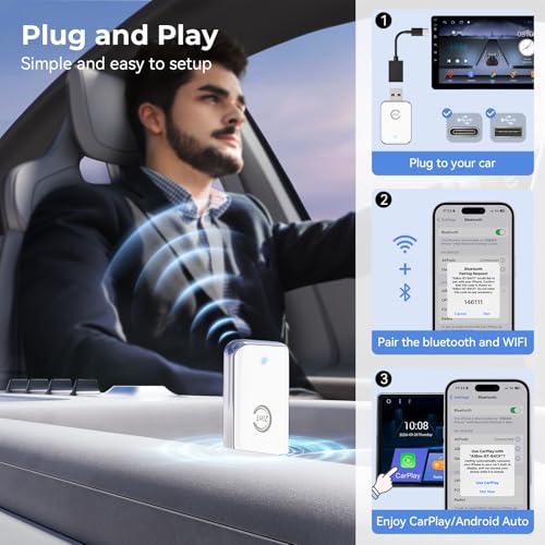 Image of Wireless Carplay Adapter for iPhone, Convert Wired Car Play to Wireless, 2 in 1 Plug and Play Mini CarPlay and Android Auto Adapter for iOS 10 Android 11 and Above, Cars with Built-in Carplay (White)