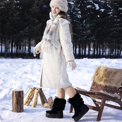 Furry Faux Fur Boots for Women - Fuzzy Boots for Women Winter Snow Boots - Fluffy Black White Pink Fur Boots- Lace-up Mid-Calf Water-Resistant Platform Boots3