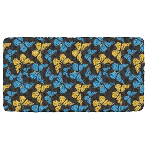 Portable Toddler Bed Sheet for Kids Blue Black and Yellow Butterflies Pattern Travel Bed Fitted Sheet