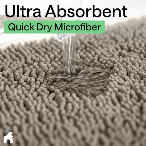 Image of GORILLA GRIP Bath Rug Mat, Thick Soft Absorbent Chenille, Quick Dry Microfiber Mats, Rubber Backing Washable Shower Floor Rugs, US Designed Bathroom Bathmat Home Decor Accessories, 24x17, Latte