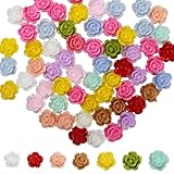 pson 100PCS 8mm Resin Rose Flower Beads, Assorted Colors Flat Back Cabochons Charms Floral Beads for Jewelry Making, DIY, Craft