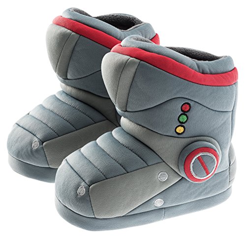 Trimfit Boys Robot Plush Slippers Moccasin (Little Kid/Big Kid) Grey/Red