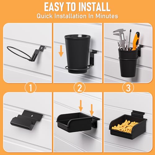 INCLY 30PCS Slatwall Accessories Set with Slatwall Baskets, Slatwall Hooks, Slatwall Shelves, Slatwall Bins, Slatwall Cups, Heavy Duty Slat Wall Accessory for Garage Room Shop Organizing Display by INCLY - Image 5