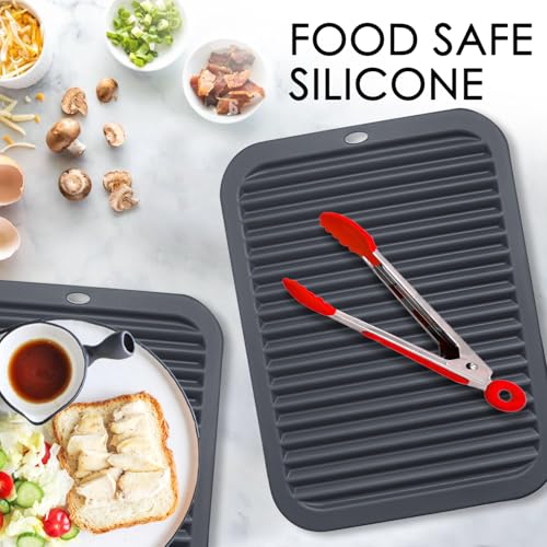 Image of 4 PCS Silicone Trivet for Hot Dishes, Silicone Hot Pads Trivets Mat for Hot Pots and Pans, Heat Resistant Hot Mats, Pot Holders, Tables Mats for Countertop, Jar Opener, Drying Mat (Dark Grey)