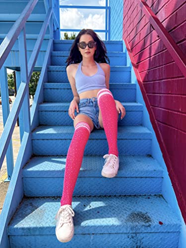 Woman's Rhinestone Over Knee High Socks Stripe Knit Stockings Leg Warmers for Christmas Valentines day Events3