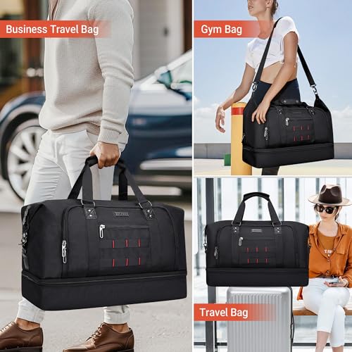 Image of WITZMAN Travel Duffle Bags for Men Gym Bag with Toiletry Bag Sets Carry On Overnight Bag 55L (B696 Black)