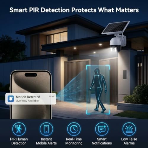 Image of HANUTECH 4G Solar PTZ Camera with 4G Surveillance and Security Features Includes Night Vision, PIR Detection and 4MP Fixed Lens with 5X Hybrid Zoom-1 Year Warranty