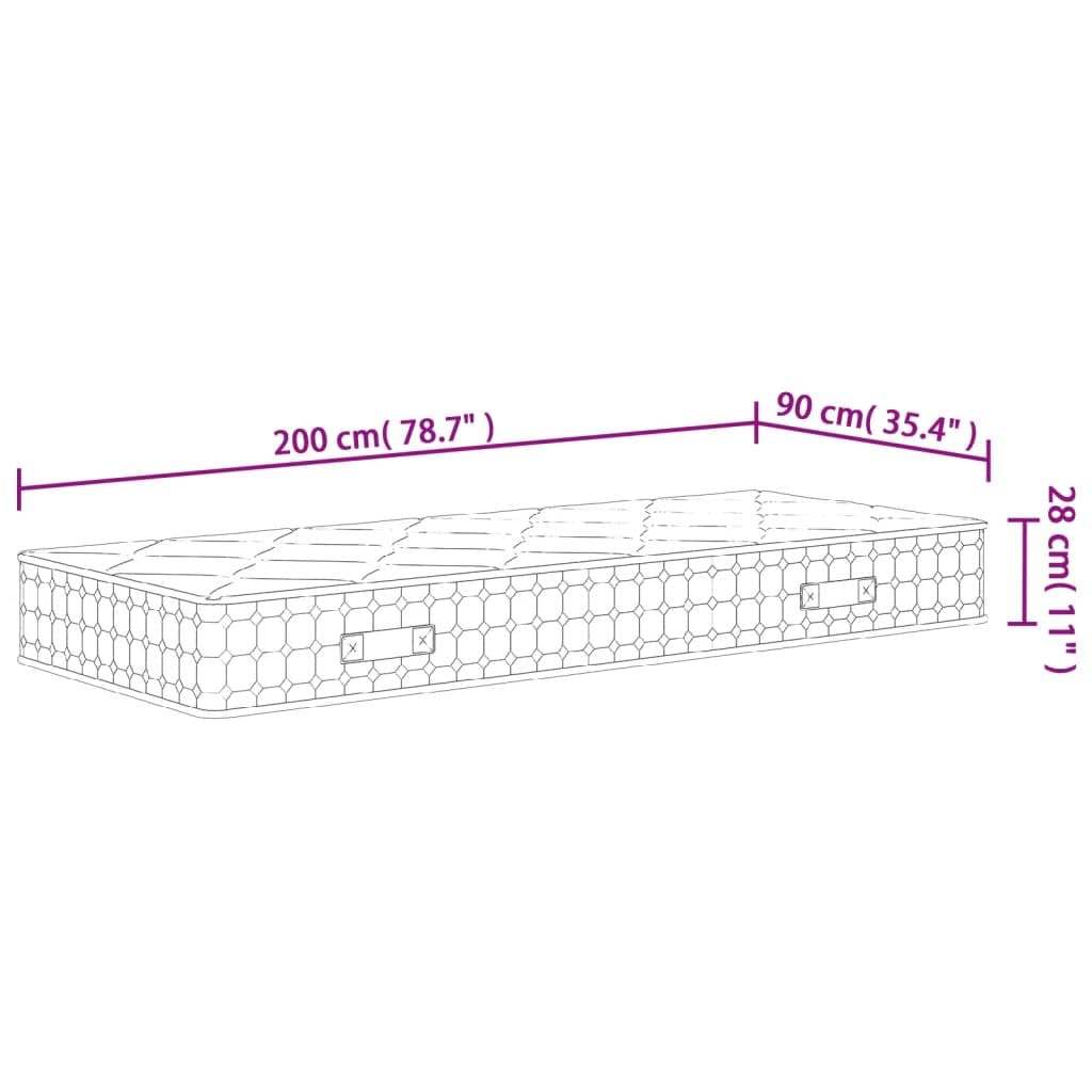 Materac ze sprężynami kieszeniowymi, 90 x 200 cm, średni, 28 cm wysokości, 7 stref, oddychający, ergonomiczny, do łóżka kontynentalnego i stelaża, spokojny sen z komfortem spania