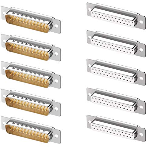 Tech Deals 🔥 Jienk 10PCS DB25 RS232 D-SUB Serial Solder Cup Connectors, Gold Plated Joints RS232 Serial Port 25 Pin D Sub Couplers