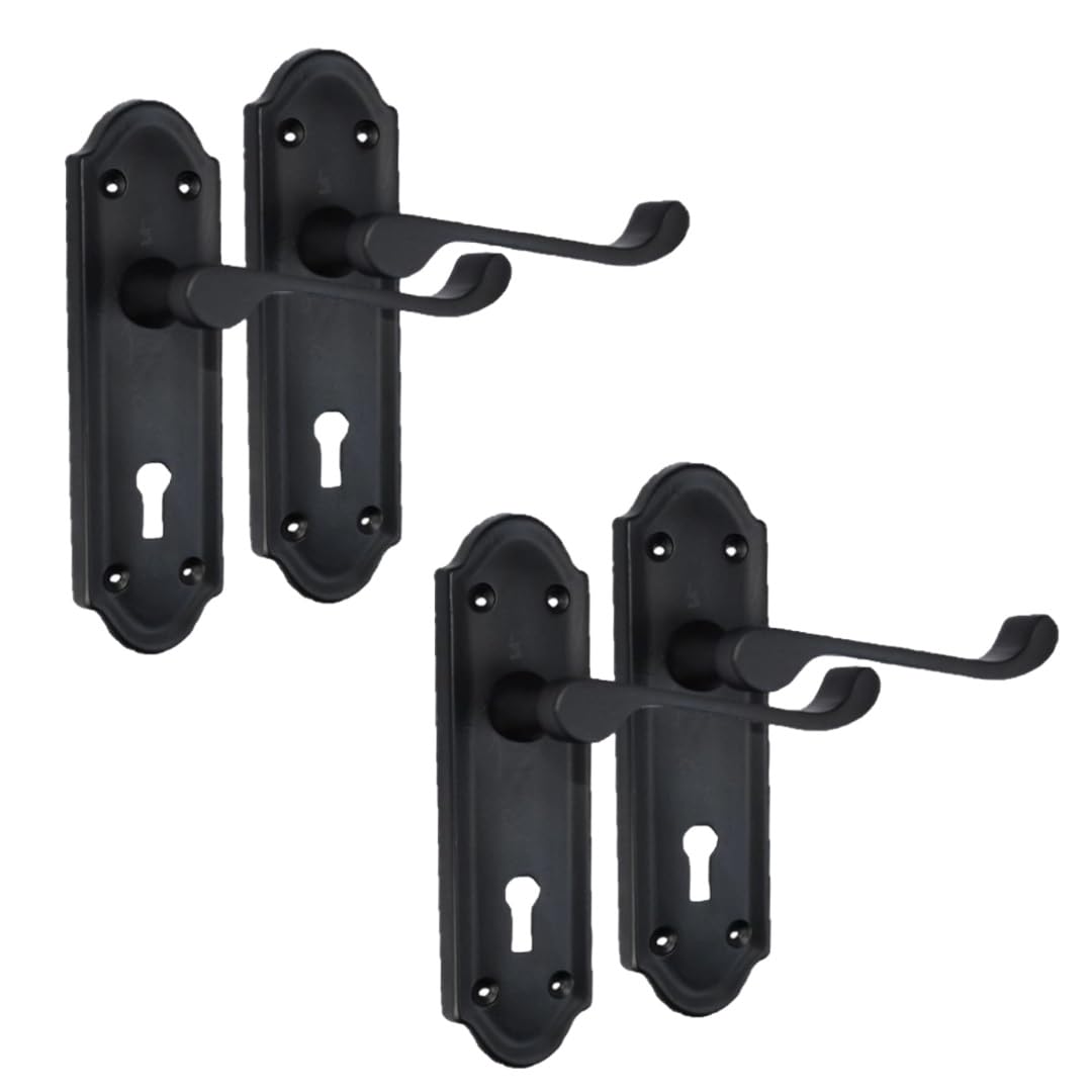 Epsom Door Handle Black Askworth Door Handles - Matt Internal Lock Door Handles - Door Handles Internal Sets, Matt Door Handle Set For Internal Doors, Door Handle In Matt 170Mm X 48Mm