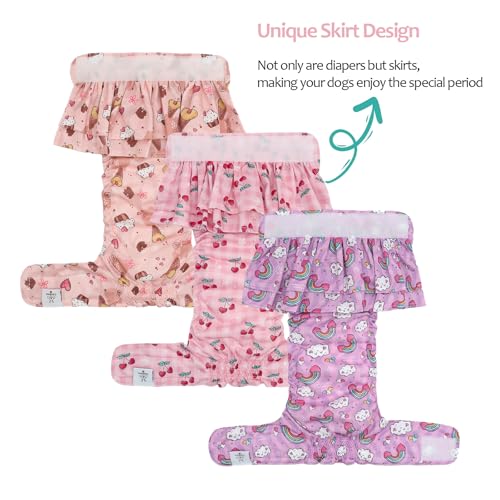Image of CuteBone Female Dog Diapers with Skirts 3 Pack Reusable Puppy Dresses Pants for Heat Cycle Period