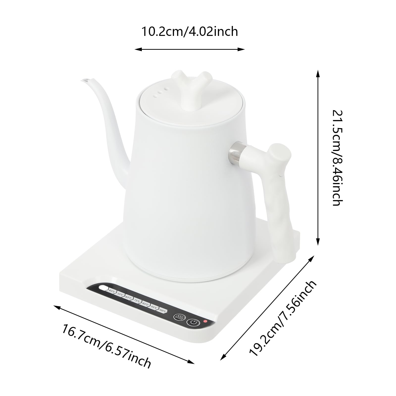 Hervidor eléctrico de 1 L, 1000 W, 7 niveles de temperatura del agua ajustables, cuello de cisne, para café y té, color blanco
