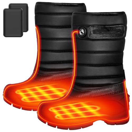 Heated Boot - Men and Women Non-Slip Water Proof Electric Heating Shoe, Upgraded 6000mAh Battery Pack (Black Men's, 9-10)