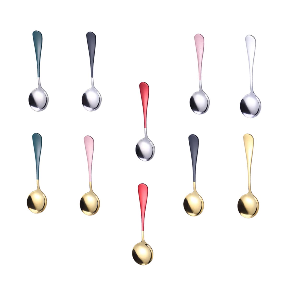 NAMOARLY 10pcs Stainless Steel Mixing Spoon Cocktail Spoons Mini Spoons for Desserts Stirring Spoons Tea Spoons Long Handle Dessert Spoons Teaspoons Fruit Spoons Cake Spoons Korean Spoons