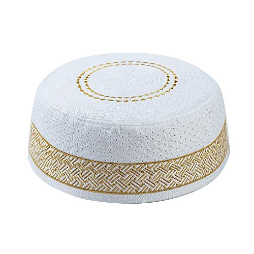 BaronHong Chapeau de prière Muslim Hommes L'Islam Kufi Chapeaux Broderie de Crâne (Jaune, 57) Cover