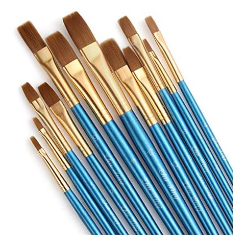 STARVAST Paint Brushes, 12pcs Artist Paint Brush Set Flat Paint Brushes for Acrylic Oil Watercolor Painting-Blue Cover