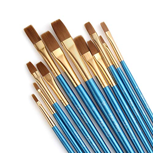 Buy Acrux7 Flat Paint Brushes Set, 12pcs Paintbrushes Flat / Shader Tip Nylon Hair Artist