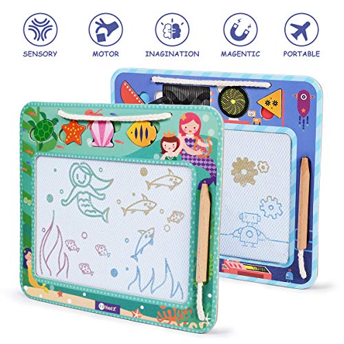 NextX Tablero de Dibujo magnético Azul y Verde 2pcs portátil Mini Magna Doodle para niños pequeños Juguetes de Aprendizaje Preescolar para niños