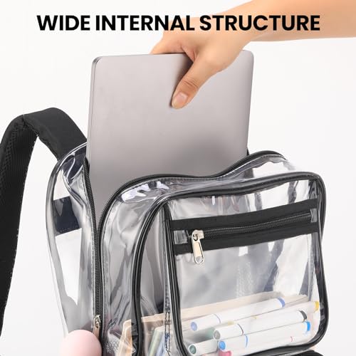 10packs Bulk Clear black backpack with laptop compartment large for kids school see through transparent plastic stadium approved teen toddler2