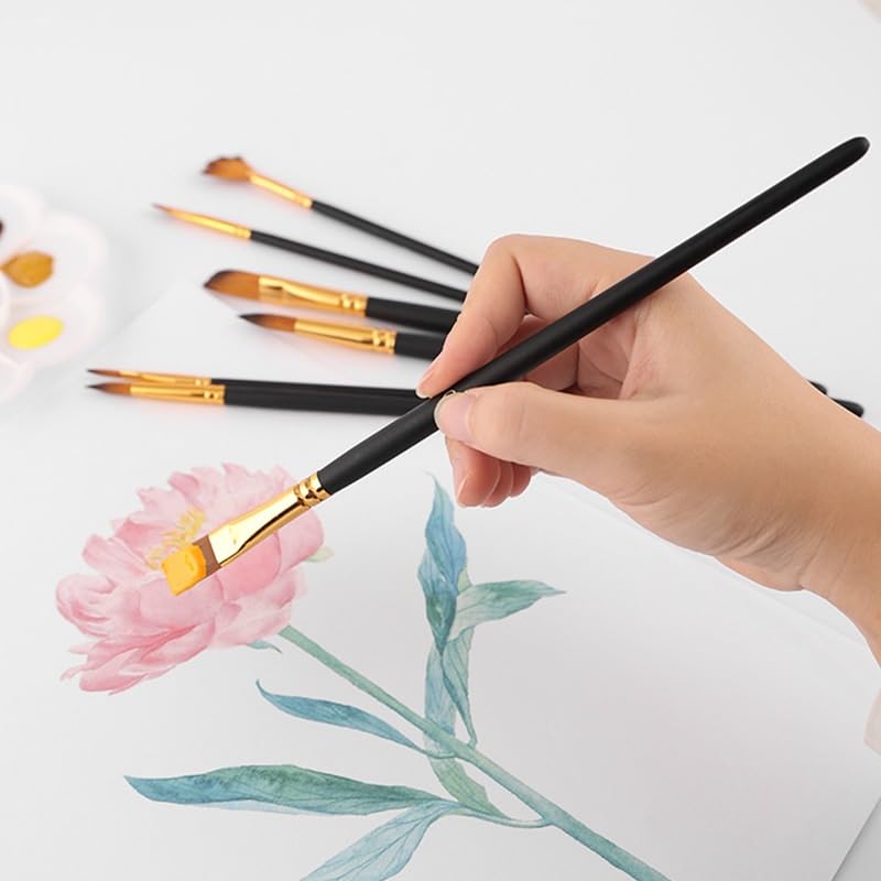 Ensemble De 12 Pinceaux en Nylon, Pinceaux en Bois Massif pour Peinture Acrylique, pour Artistes Et Étudiants.