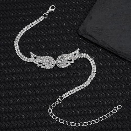 Image of Silver Ankle Bracelets for Women, Adjustable Rhinestone Pendant Tennis Anklet, Butterfly Heart Infinite Diamond Summer Beach Foot Chain Jewelry Gifts (Wing1)