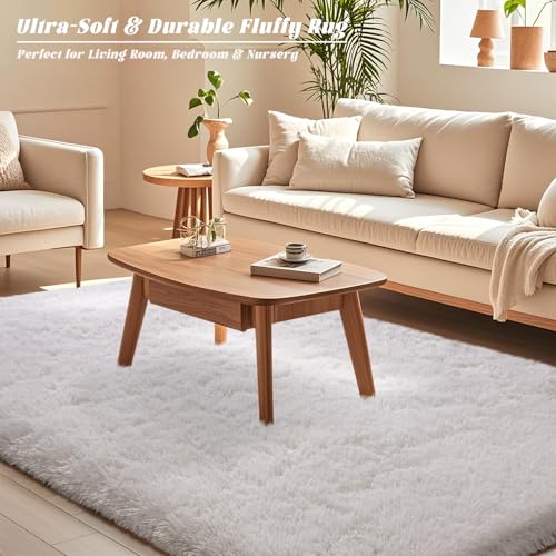 White Fluffy Rugs for Living Room 3x5 ft - Ultra Soft Faux Fur Area Rug - Plush Non-Slip Shaggy Carpet for Bedroom, Kids Boys Girls Dorm Nursery Room