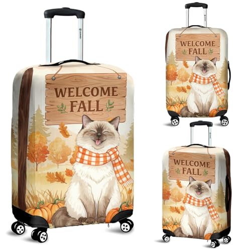 Welcome Fall Ragdoll Cozy Autumn Field Pumpkins Golden Leaves Travel Luggage Cover Cat Lover Kitten Owner Gifts Idea Suitcase Dust Protective Decor 120132