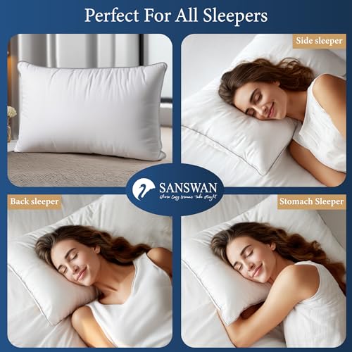 SANSWAN Goose Down Feather Queen Pillows Set of 2, Firm, Cooling - image 6