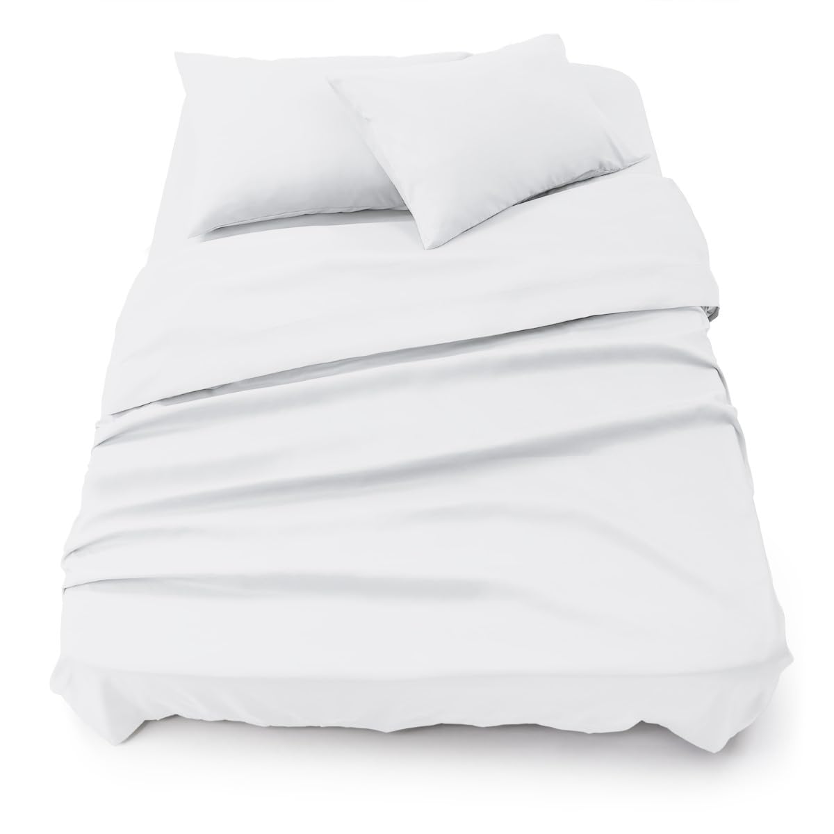 Parure de lit 180x200 microfibre blanche drap housse drap plat taie d'oreiller
