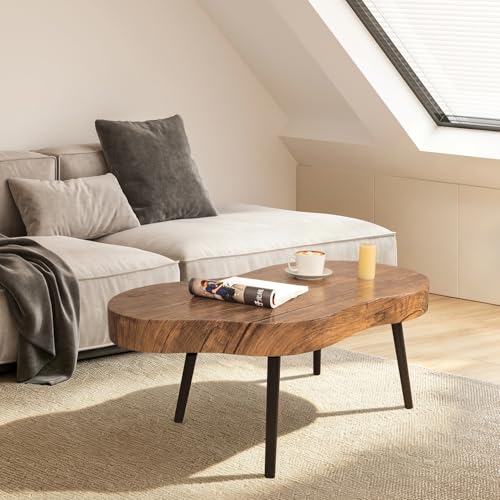 Image of Small Living Room Coffee Tables Modern Classic Cloud-Shape Coffee Table Wooden Low Center Table for Bedroom Apartment Reception Room Easy Assembly Sturdy Light Brown