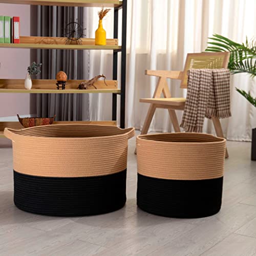 Organihaus Xxx Large Cotton Rope Basket For Blankets Living Room | Blanket Basket & Storage Baskets For Organizing | Laundry Baskets For Storage Toy Basket For Baby | Large Woven Basket - Black/Honey #TOP6