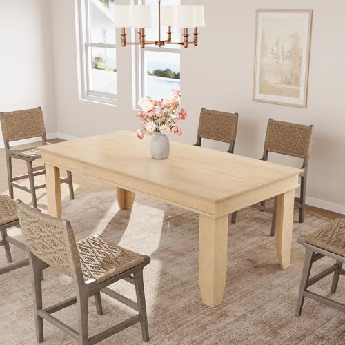 Image of GarveeHome Farmhouse Dining Table for 4-6 People, 63 in Long Kitchen Tables with Wooden Sturdy Frame, 5 ft Large Rectangular Dinner Table for Dining Room, Kitchen, Natural, 63 inch Non-extendable