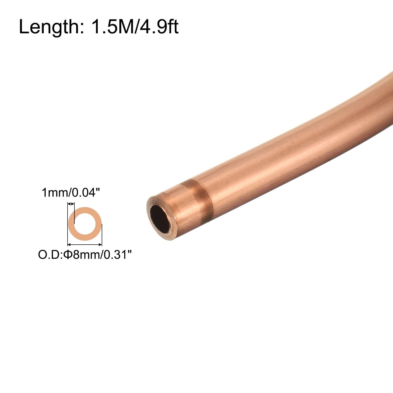 QUARKZMAN Tubo de Cobre 5/16" OD x 4.9 Pies 3/64"T Tubo Flexible de Refrigeración sin Costuras de Metal Hueco Suave para Acondicionadores de Aire, Refrigeradores y Otros Equipos