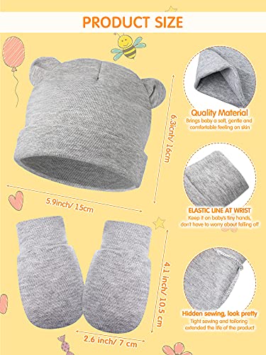 12 Sets Newborn Cotton Hospital Hat Mittens Baby Beanie Solid Infant Baby Hats With Ear And No Scratch Mitten Soft Gloves (White, Blue, Gray, Navy Blue, Brown, Black) #TOP4