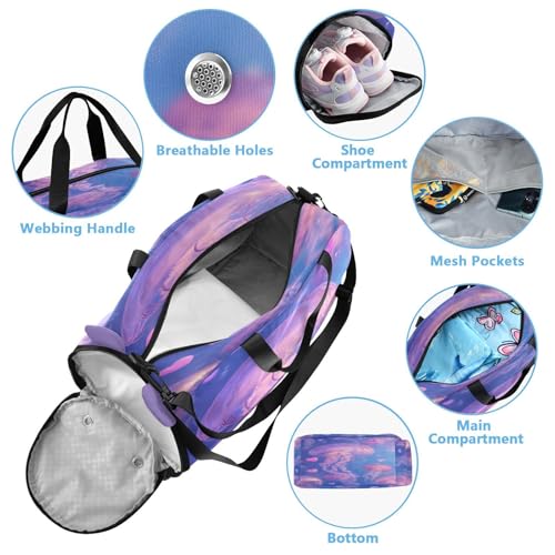 Jellyfish Bubble Marine Pink Kids Travel Duffel Bag for Boys Girls Overnight Weekend Tote Bag with Shoes Compartment for Gym Sports Dance4