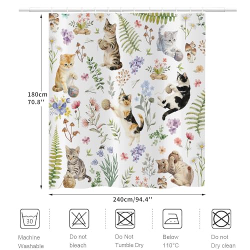 Rideau de douche chat imperméable 240x180 cm en textile polyester lavable avec crochets - 8