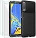 iVoler Cover per Samsung Galaxy A7 2018, con 3 Pezzi Pellicola Vetro Temperato, Fibra di Carbonio Custodia in Morbida Silicone TPU Anti-Graffio Antiurto Protettiva Case - Nero