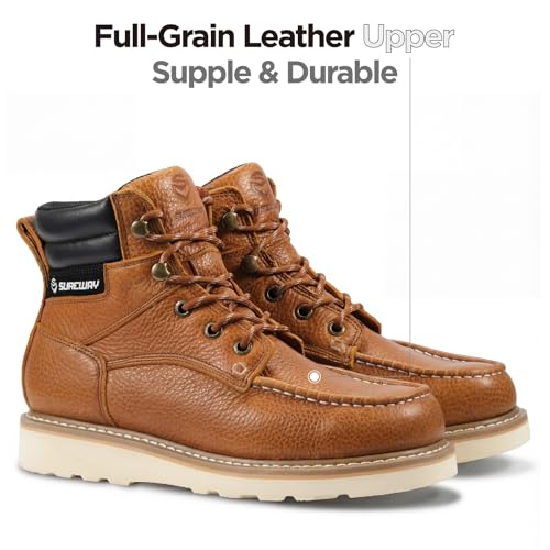 Image of SUREWAY 6 inch Soft Toe Work Boots for Men - GoodyearWelt Full Grain Leather, Lace Up Mac Toe Work Shoes, EH Construction Oil /Slip Resistant, Durable Rubber Sole Boots for Warehouse, Factory, Daily Wear