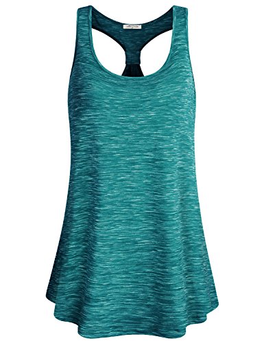 SeSe Code Running Tank Tops for Women, Loose Ladies Scoop Neck Racerback Flowy Hemline Elastic Fabric Lightweight Attire Classic Casual Ribbed Active Solid Color Summer Tank Tunic Green L