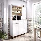 Mueble auxiliar de cocina tipo alacena en color blanco y natural con 4 puertas y 1 cajón con patas de estilo nórdico muy actual., Ideal para organizador de cocina y despensa a buen precio.