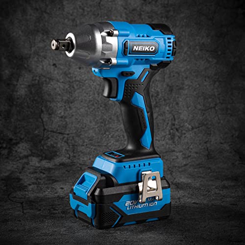 Neiko 10883A Brushless Cordless Impact Wrench 1/2 Inch-Drive, 20-Volt Compact Impact, Cordless Power 1/2" Impact Gun For Car Tires W/Li-Ion Battery & Fast Charger, High Torque Electric Automotive Gun #TOP3