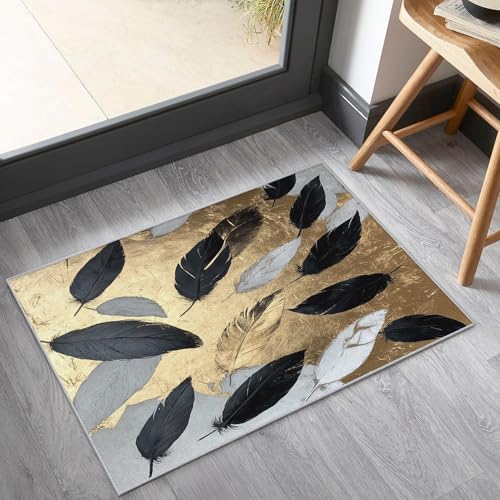 Tapete rectangular de plumas 6x8 pies negro y dorado miniatura 4